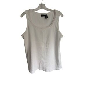 Mixit Woman White Ribbed Sequin Trim Scoop Neck Cotton Tank Top 2X